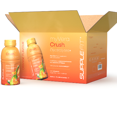 MYVERA CRUSH Electrolytes + | Complément alimentaire avec édulcorants en bouteilles unidose de 285 ml
