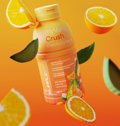MYVERA CRUSH Electrolytes + | Complément alimentaire avec édulcorants en bouteilles unidose de 285 ml