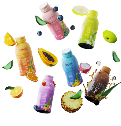 MYVERA CRUSH Electrolytes + | Complément alimentaire avec édulcorants en bouteilles unidose de 285 ml